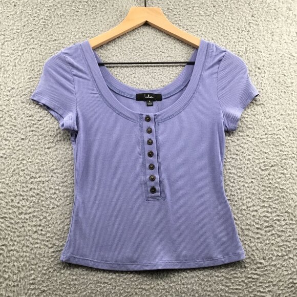 Lulus Rib Knit Button Front Crop‎ Top Light Blue S - Picture 1 of 3